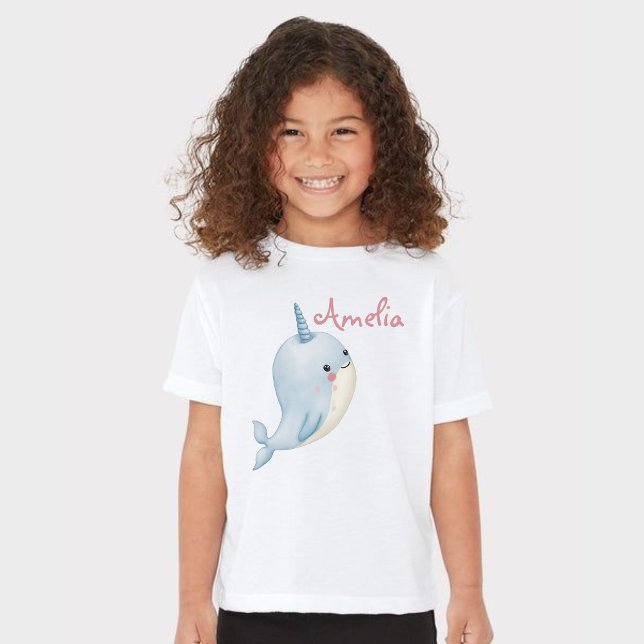 Narwhal Girl Birthday Add Name Personalized White T-Shirt (Narwhal Girl Birthday Add Name Personalized White T-Shirt)