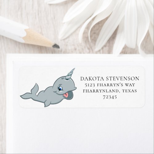 Narwhal Gray  Neutral Gender Nautical Sea Animal Label
