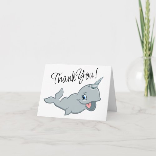 Narwhal Gray  Neutral Gender Nautical Sea Animal Thank You Card