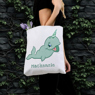 Narwhal Green   Cute Chibi Cartoon Baby Diaper Tote Bag
