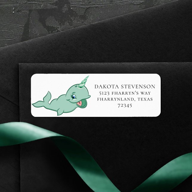 Narwhal Green | Cute Mint Chibi Cartoon Address Label (Creator Uploaded)