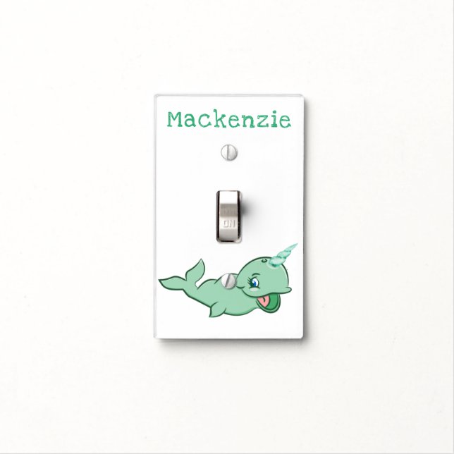Narwhal Green | Cute Mint Chibi Cartoon Customized Light Switch Cover (In Situ)