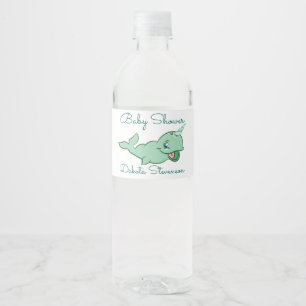 Narwhal Green   Cute Mint Chibi Cartoon Shower Water Bottle Label
