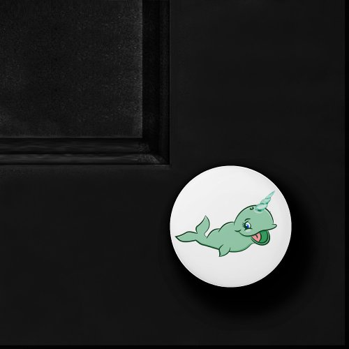 Narwhal Green  Cute Mint Chibi Sea Cartoon Room Ceramic Knob