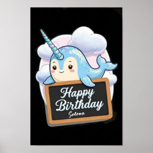 Narwhal holding up chalkboard poster