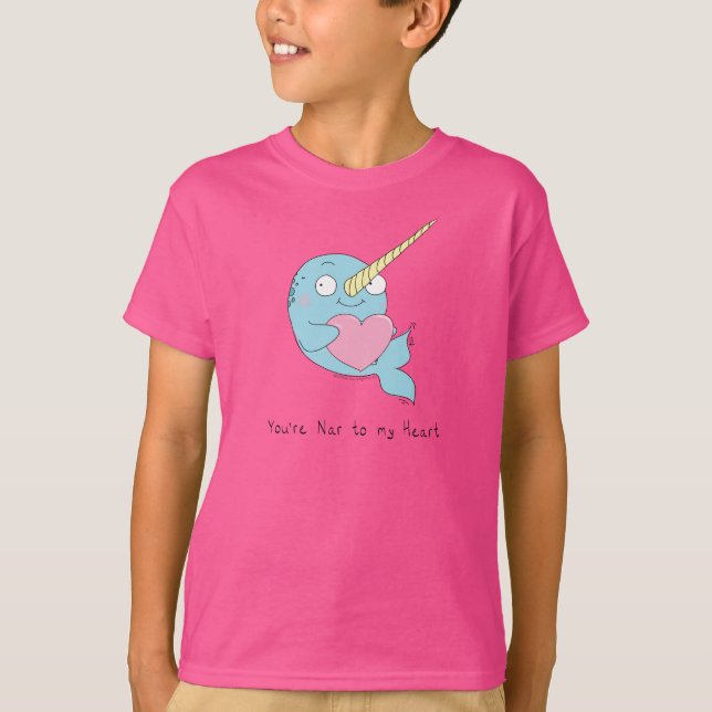 Narwhal Hugging a Heart Boy's Kid's T-shirt (Front)