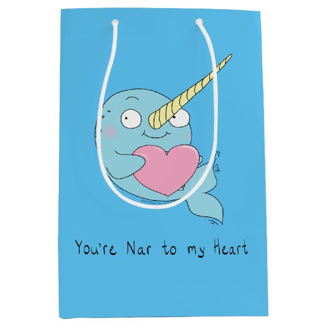 Narwhal Hugging Heart Valentine’s Day Gift Bag (Front)
