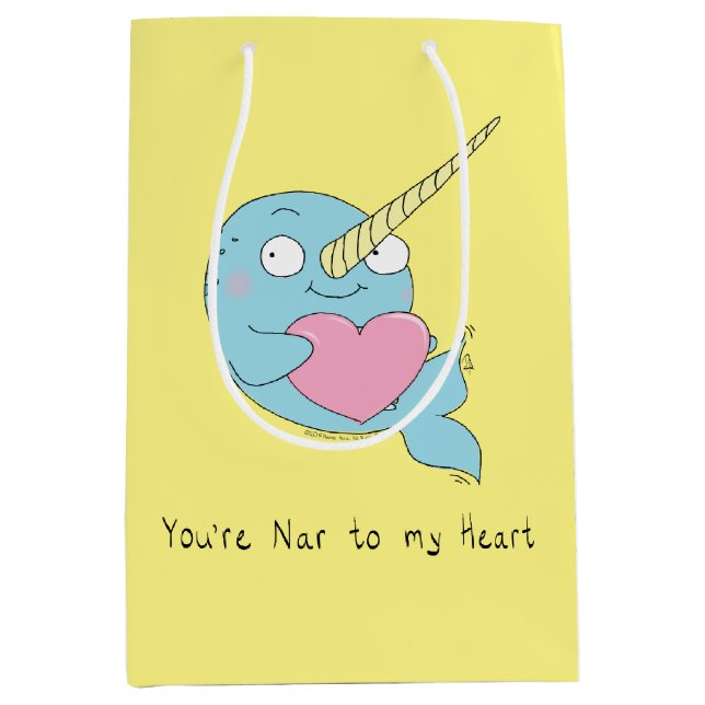 Narwhal Hugging Heart Valentine’s Day Gift Bag (Front)