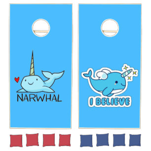Narwhal I Believe Cornhole Set