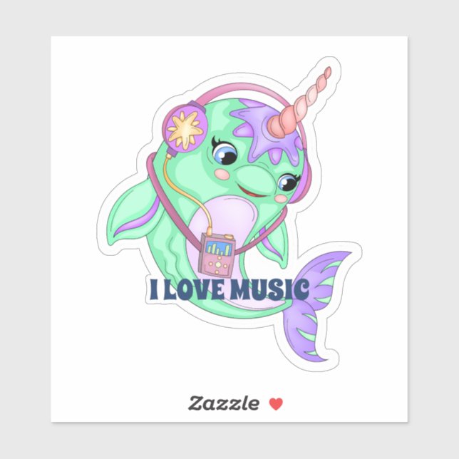 Narwhal I Love Music  Sticker (Sheet)