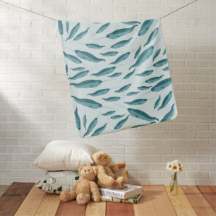 Narwhal in Blue Ocean Pattern Baby Blanket