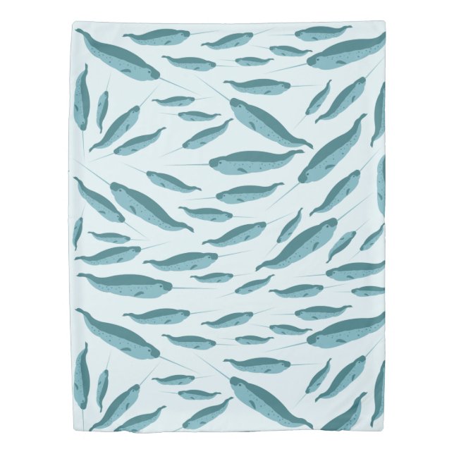Narwhal in Blue Ocean Pattern Duvet Cover (Front)