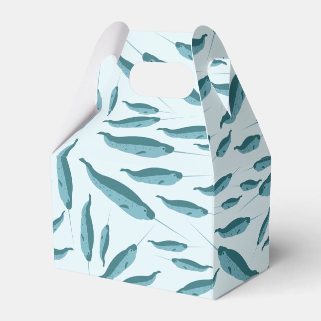 Narwhal in Blue Ocean Pattern Favor Boxes (Front Side)
