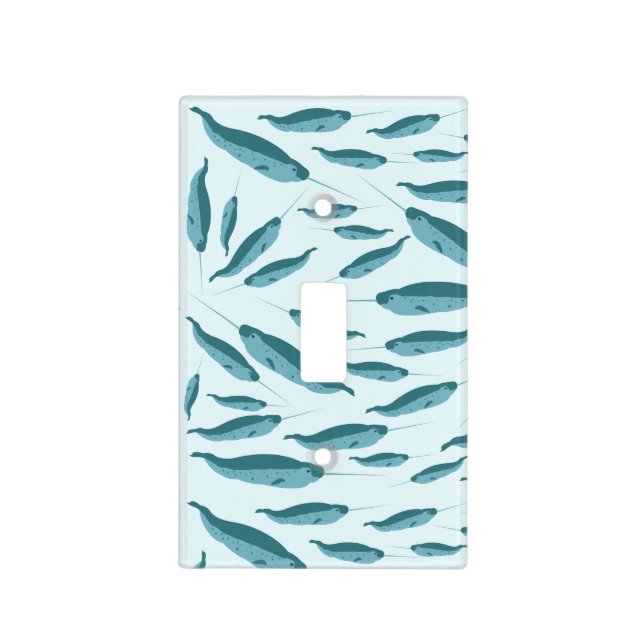 Narwhal in Blue Ocean Pattern Light Switch Cover (Front)