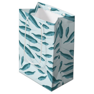 Narwhal in Blue Ocean Pattern Medium Gift Bag
