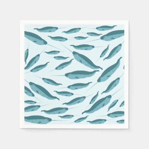 Narwhal in Blue Ocean Pattern Napkins