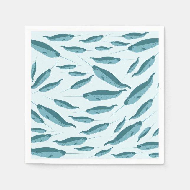 Narwhal in Blue Ocean Pattern Napkins (Front)