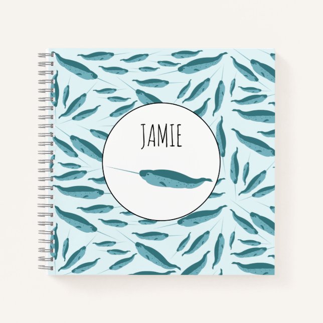 Narwhal in Blue Ocean Pattern Notebook (Front)