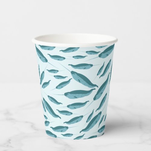 Narwhal in Blue Ocean Pattern  Paper Cups