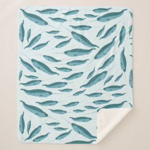 Narwhal in Blue Ocean Pattern Sherpa Blanket