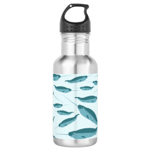 Narwhal in Blue Ocean Pattern Stainless Steel Water Bottle