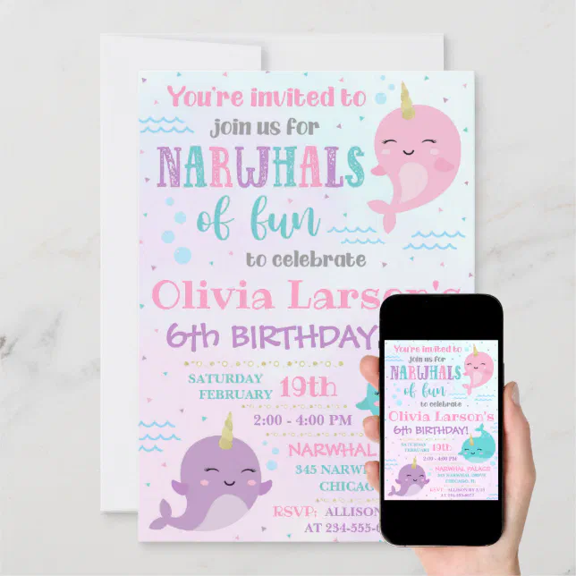 Narwhal Invitation Narwhal Birthday Invite | Zazzle