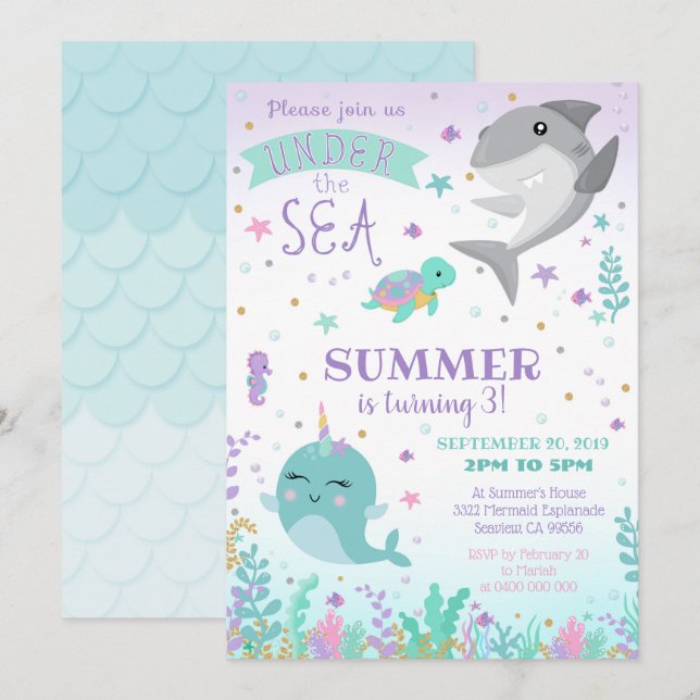 Narwhal Invitation - Shark and Narwhal Invitation (Front/Back)