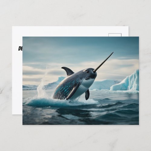 Narwhal jumping out of water postcard