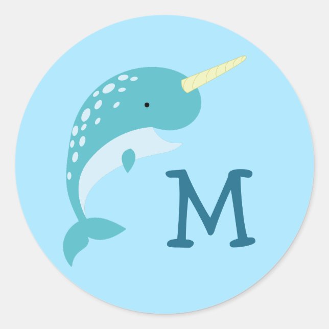 Narwhal Kid Cute Whale Name Envelope Seal Sticker (Front)