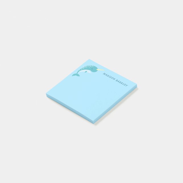 Narwhal Kid's Cute Whale Post-it Notes (Angled)