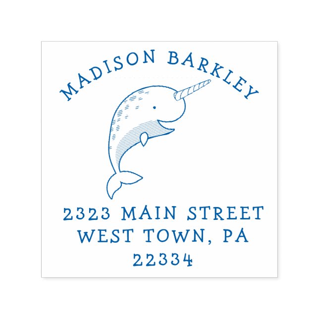Narwhal Kid's Cute Whale Return Address Stamp (Design)