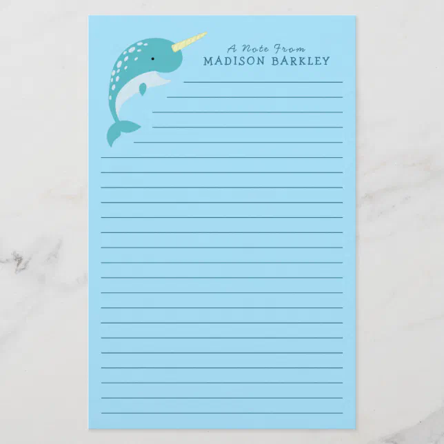 Narwhal Kid's Cute Whale Stationery Zazzle
