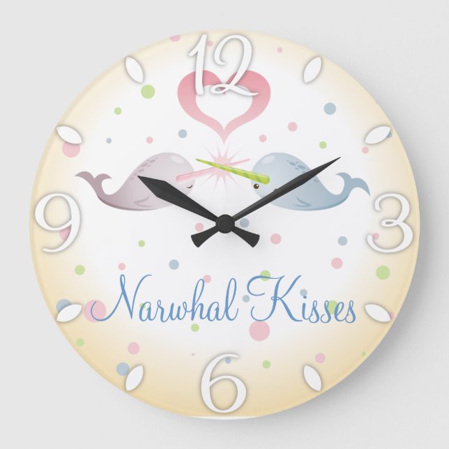 Narwhal Kisses Custom Large Clock (Front)