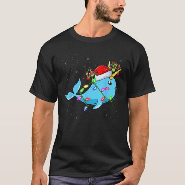 Narwhal Lover Xmas Lighting Santa Narwhal Christma T-Shirt (Front)
