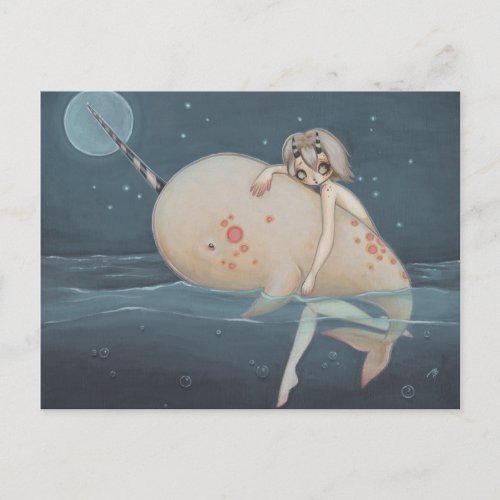 Narwhal lowbrow gothic art postcard