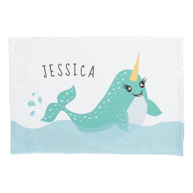 Narwhal Magical Arctic Whale Cartoon Pillow Case (Front)