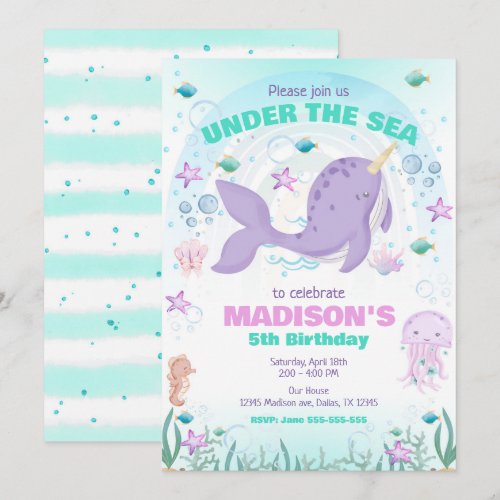 Narwhal Magical Under the Sea Birthday Party Invitation