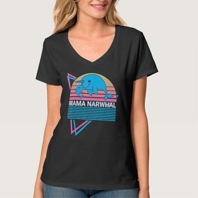 Narwhal Mama Retro Mama Narwhal T-Shirt (Front)