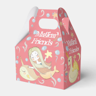 Narwhal Mermaid Unicorn Dragon Fantasy Pink Party Favor Boxes