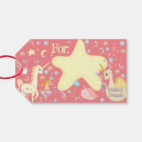 Narwhal Mermaid Unicorn Dragon Fantasy Pink Party Gift Tags