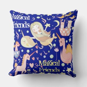 Narwhal Mermaid Unicorn Dragon Pastel Personalized Throw Pillow