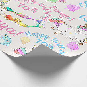 Narwhal, Mermaid, Unicorn Personalized Name, Age Wrapping Paper