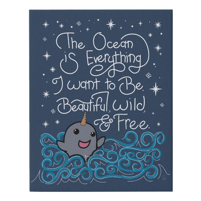 Narwhal Ocean Quote Faux Wrapped Canvas Print (Front)