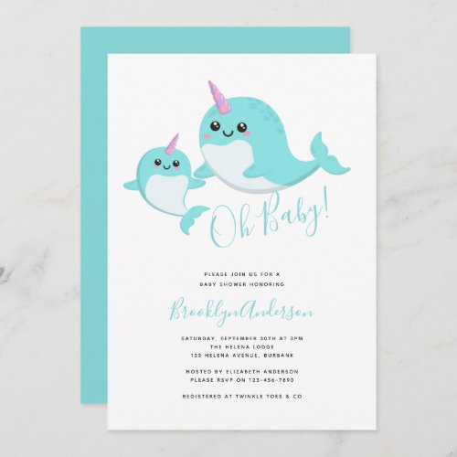 Narwhal Oh Baby Gender Neutral Baby Shower Invitation