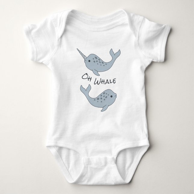 Narwhal Oh Whale Baby Bodysuit (Dark Text) (Front)