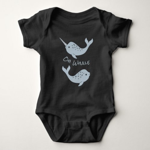 Narwhal Oh Whale Baby Bodysuit Light Text