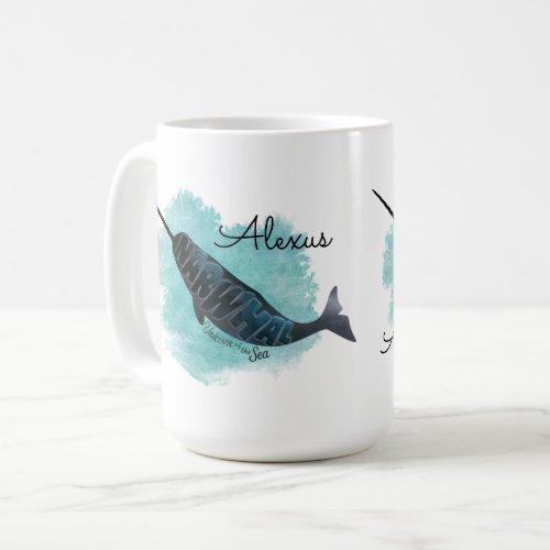 Narwhal on Watercolor Heart Personalized Coffee Mug