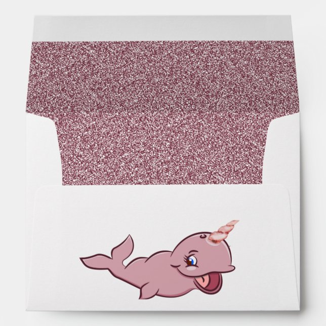 Narwhal Pink | Girly Kawaii Chibi Cartoon Address Envelope (Back (Bottom))