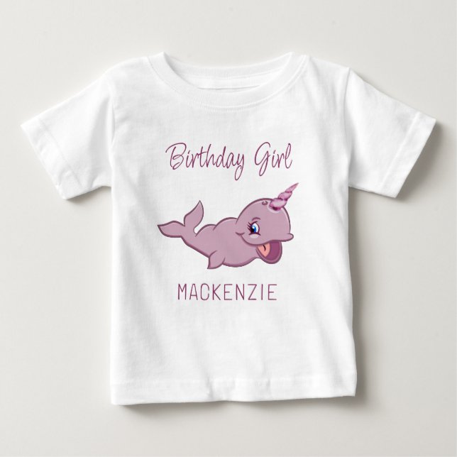 Narwhal Pink | Girly Kawaii Chibi Cartoon Animal Baby T-Shirt (Front)