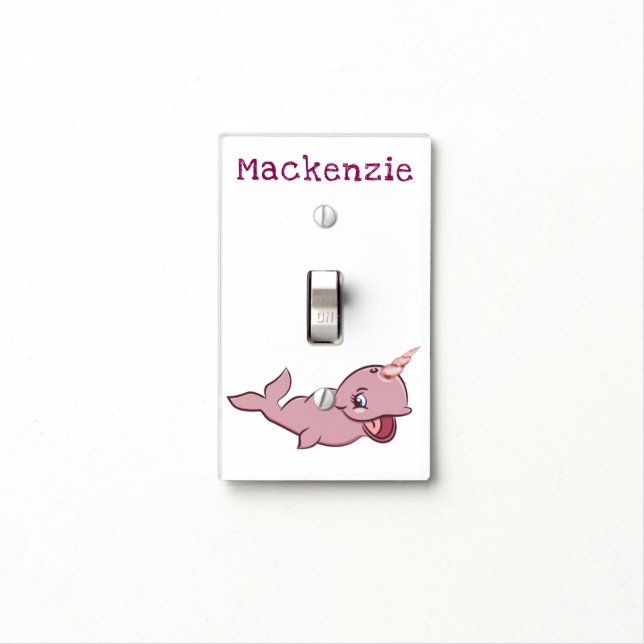 Narwhal Pink | Girly Kawaii Chibi Cartoon Custom Light Switch Cover (In Situ)